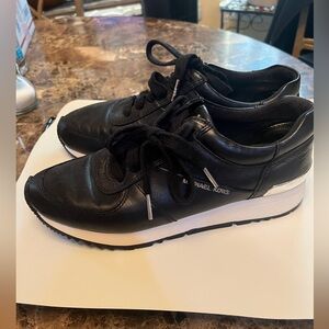 Michael Kors Women's black leather lace-up Allie Wrap Trainer Sneakers